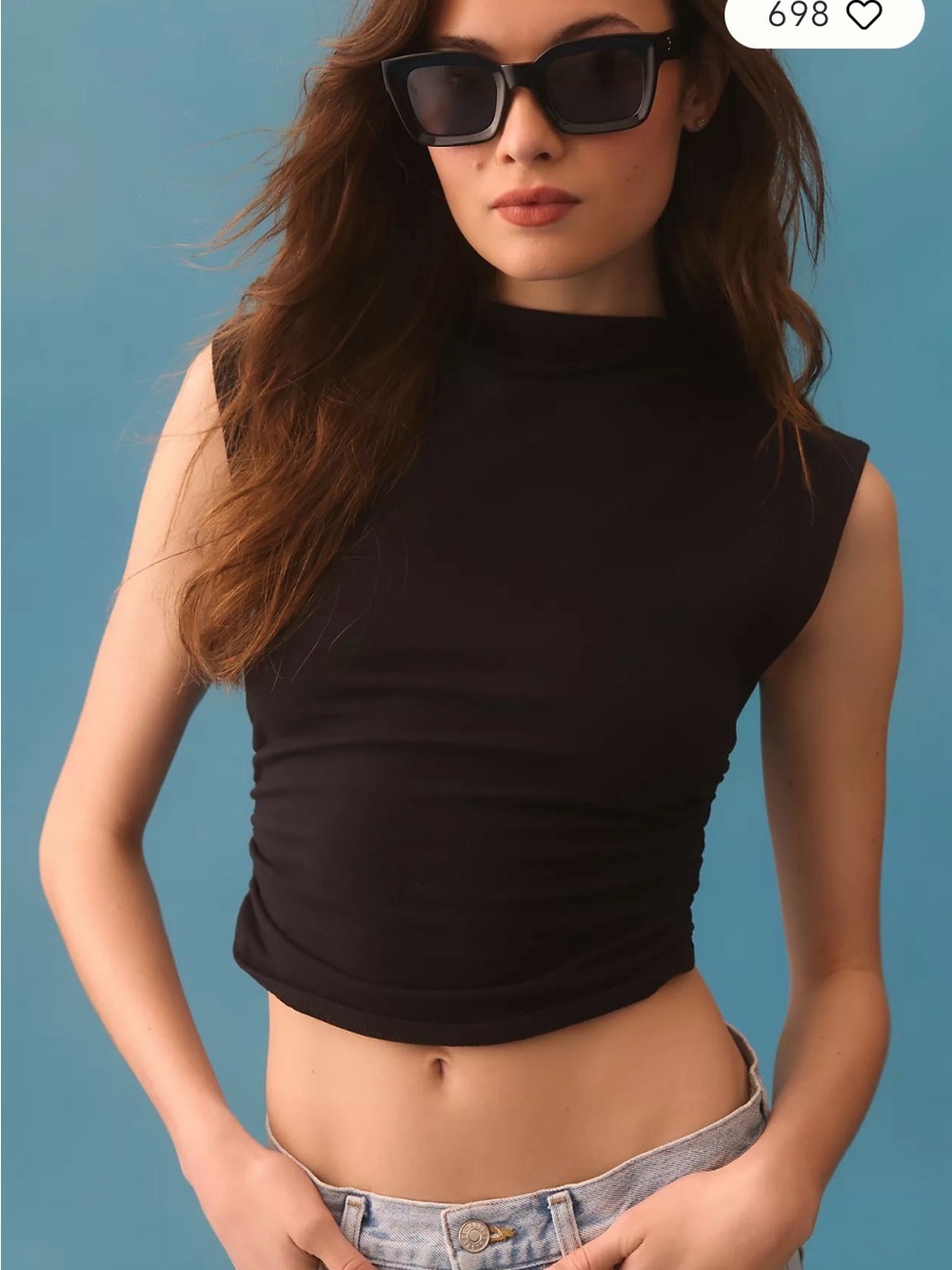 Reformation Black Sleeveless Mock Neck Crop Top